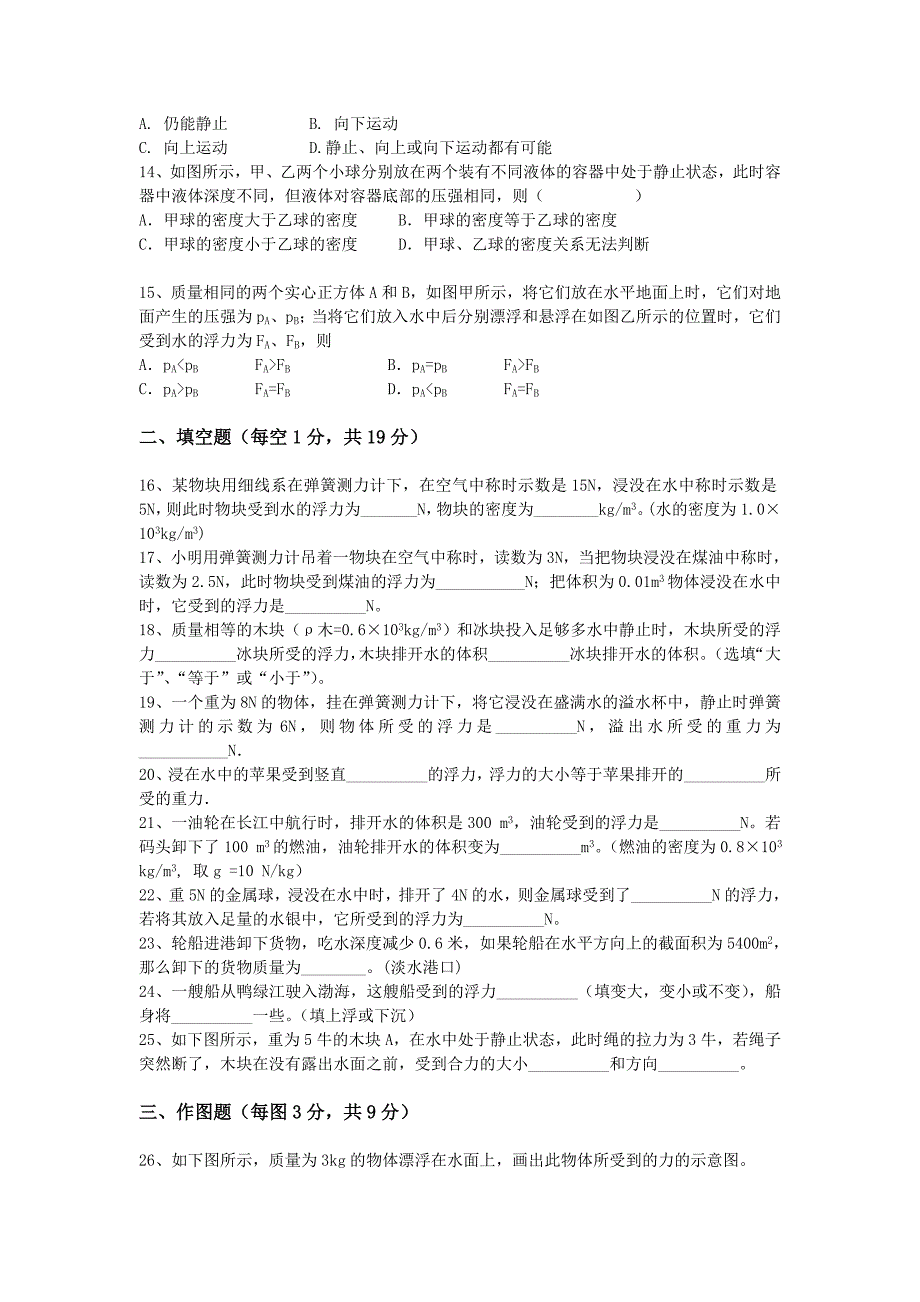 人教版八年级物理下册-第10章-浮力-单元测试题1.doc_第2页