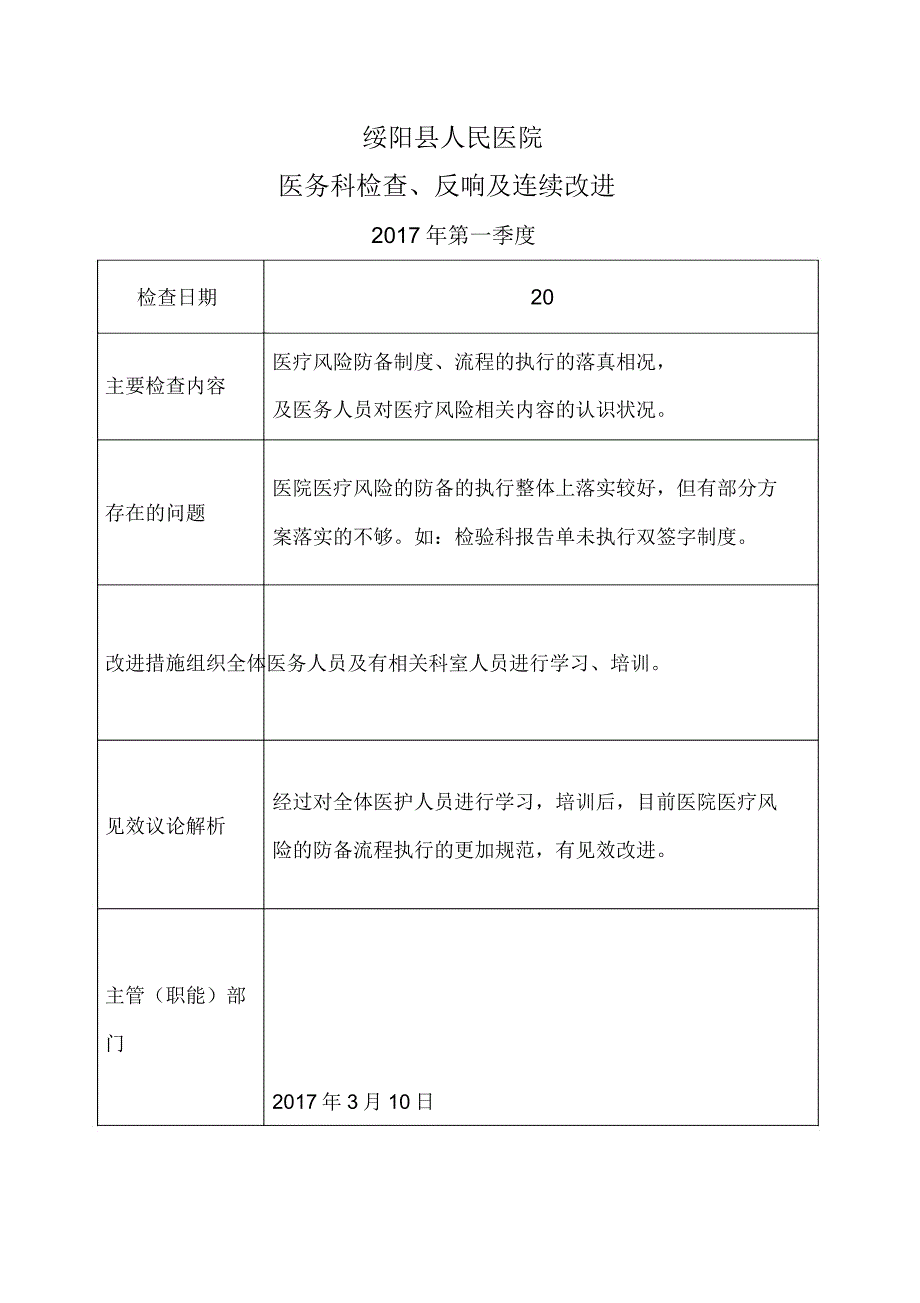 医疗风险管理医务科检查反馈及持续改进.doc_第1页