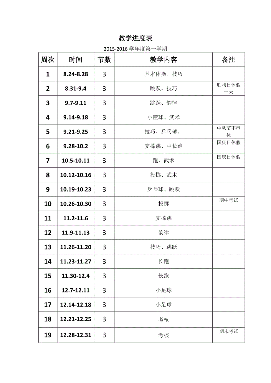 3年级体育进度表_第1页