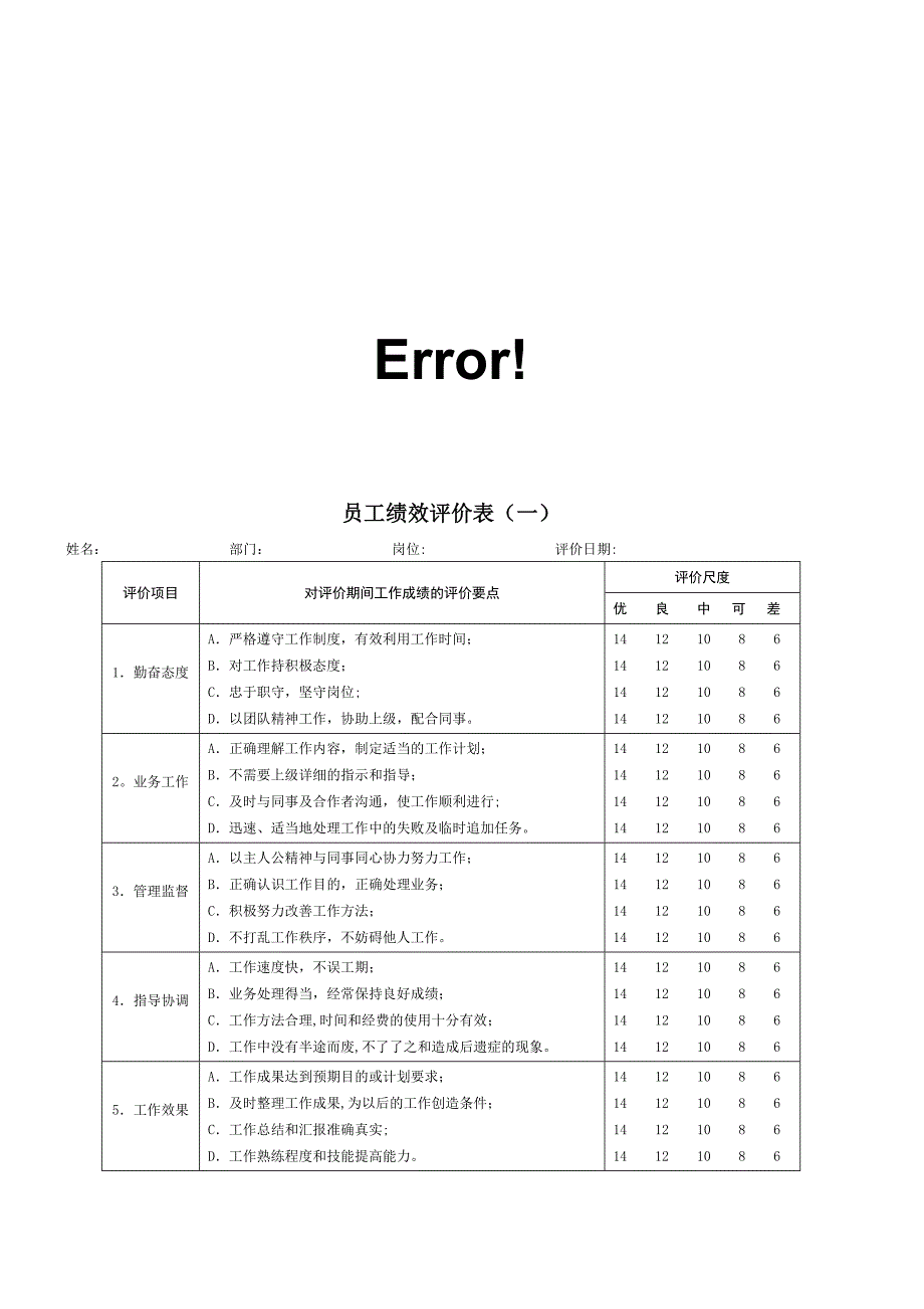 第1章员工绩效评价表格范本_第1页