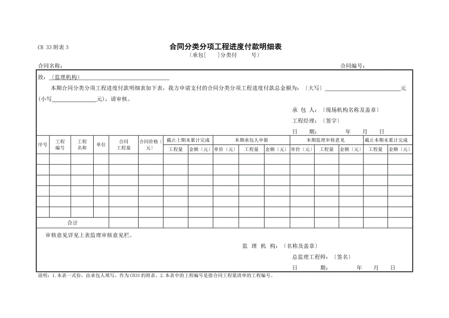 工程进度付款申请表CB33_第4页