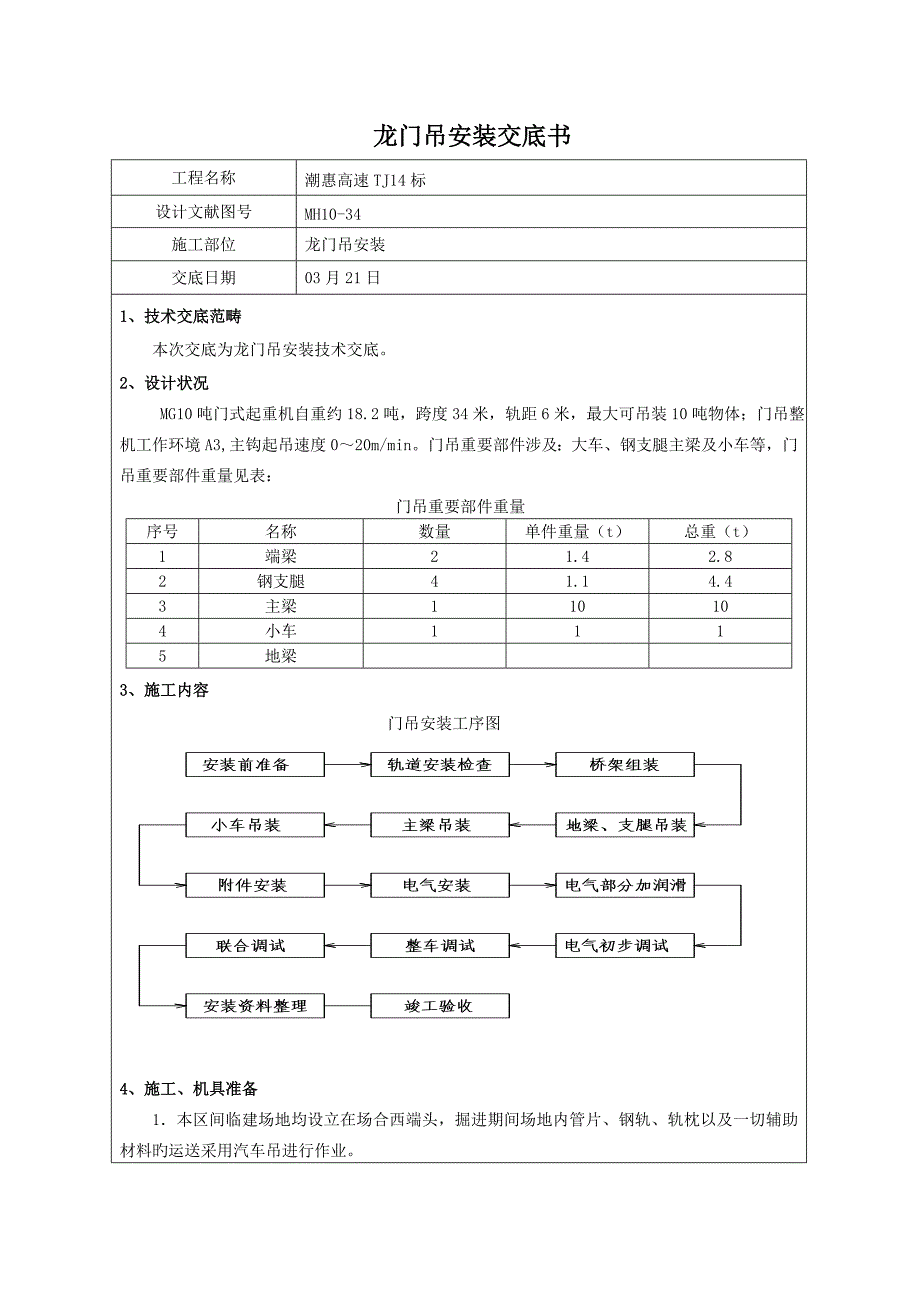龙门吊安装重点技术交底_第1页