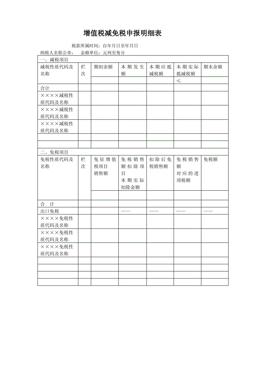 增值税减免税申报明细表_第1页