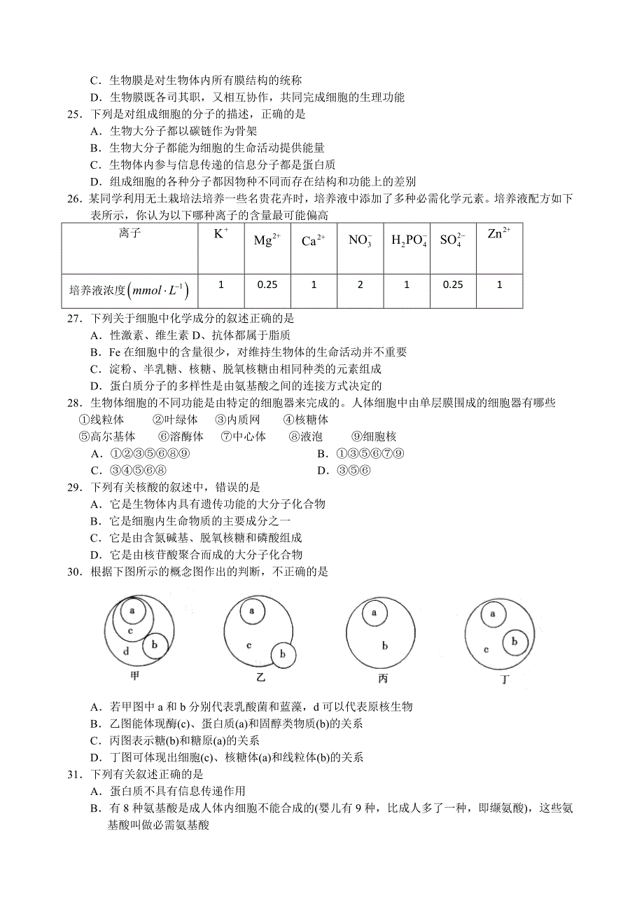 高一生物试题(必修一第13章)_第4页