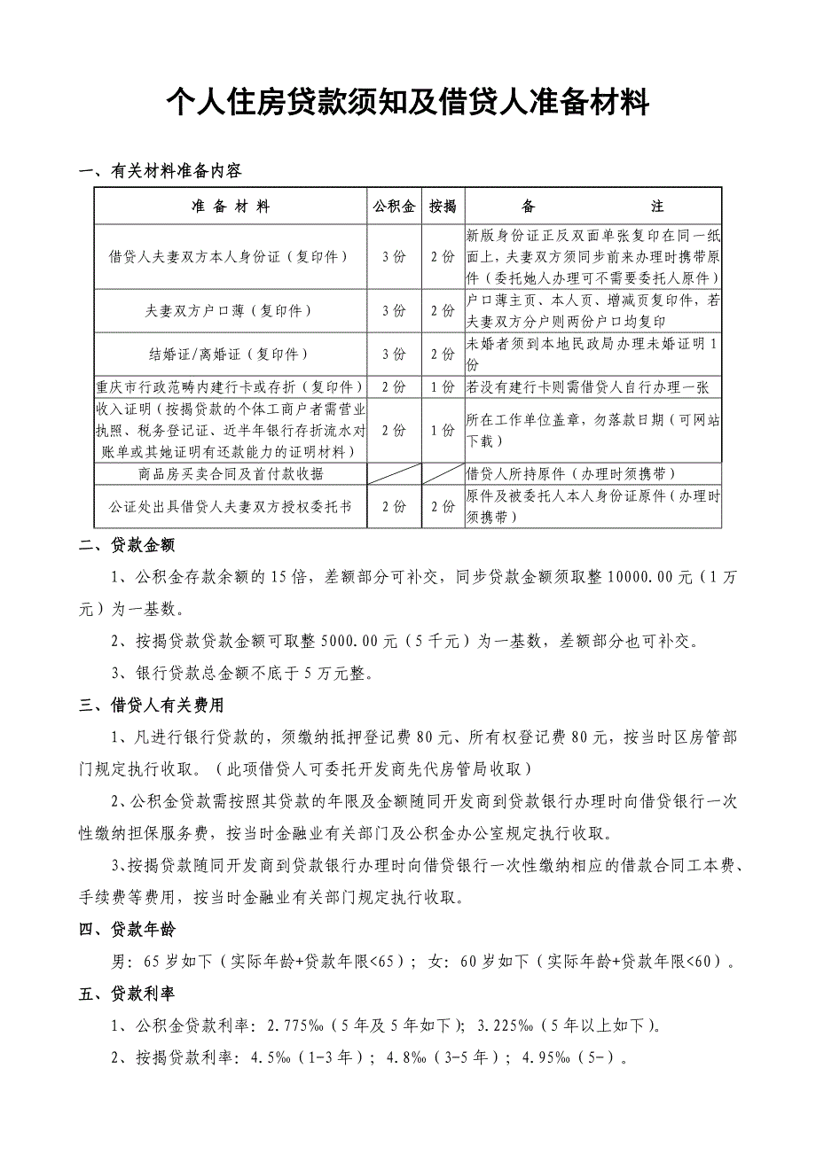 个人住房贷款须知及借贷人准备材料一相关材料准备内容准备_第1页