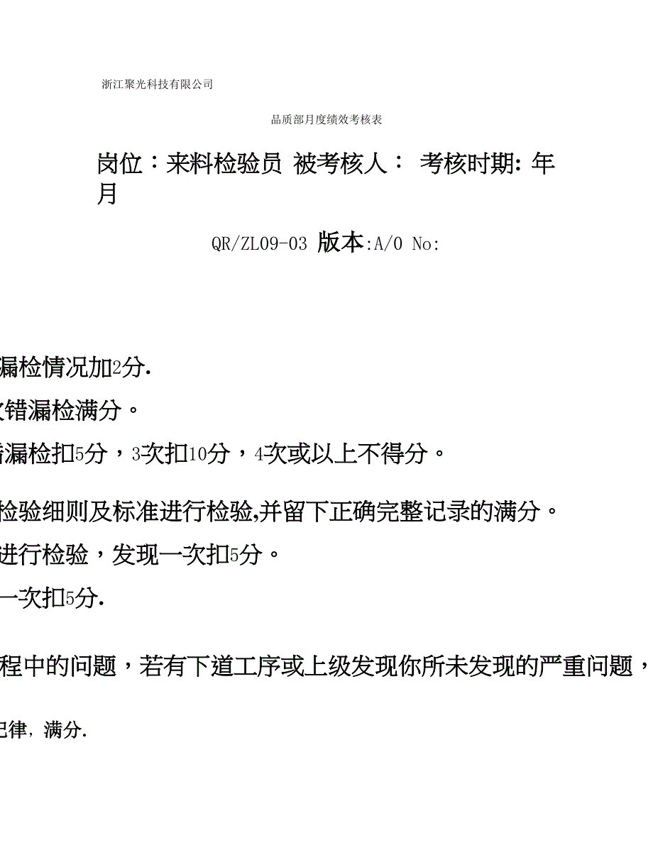 品质部检验员考核表._第1页