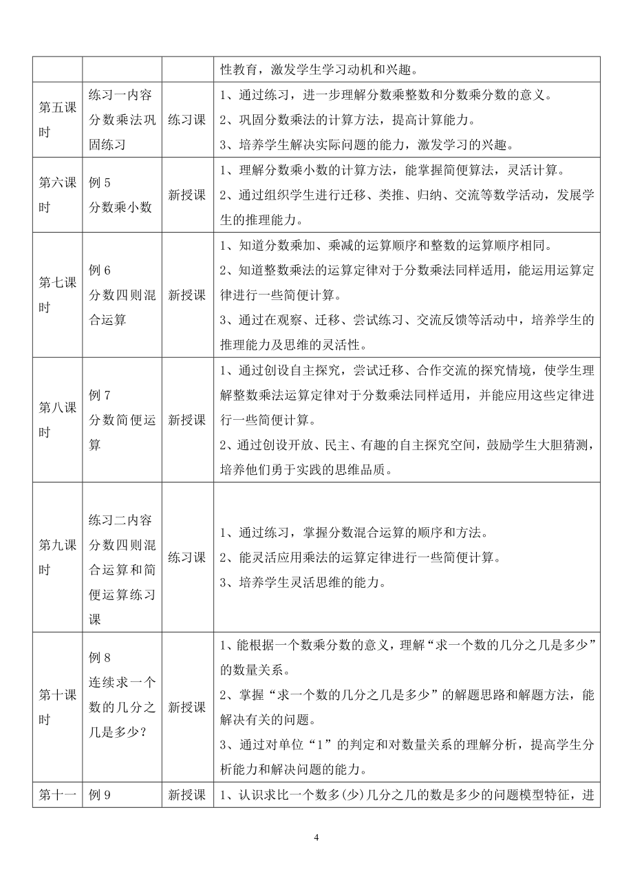 六年级数学上册第一单元分数乘法单元教学设计(张恩雄)_第4页