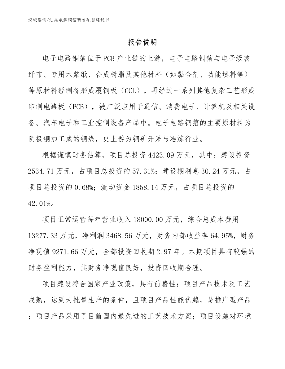 汕尾电解铜箔研发项目建议书_第1页