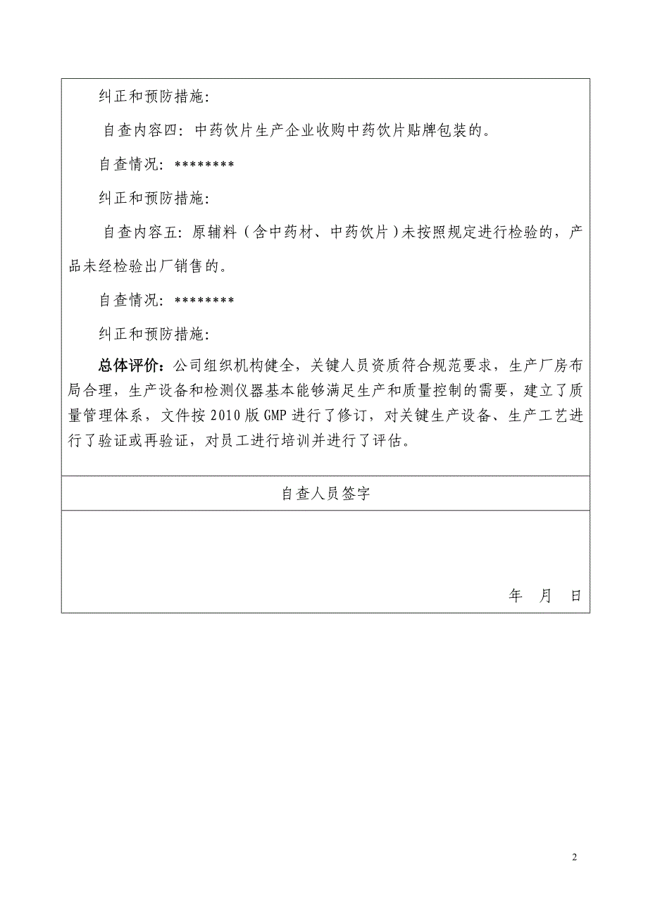 附件：3药品生产质量管理情况自查报告（样本）.doc_第2页