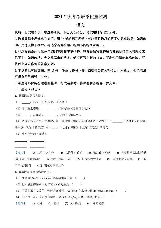 2021年广东省汕头市濠江区中考一模语文试题.doc