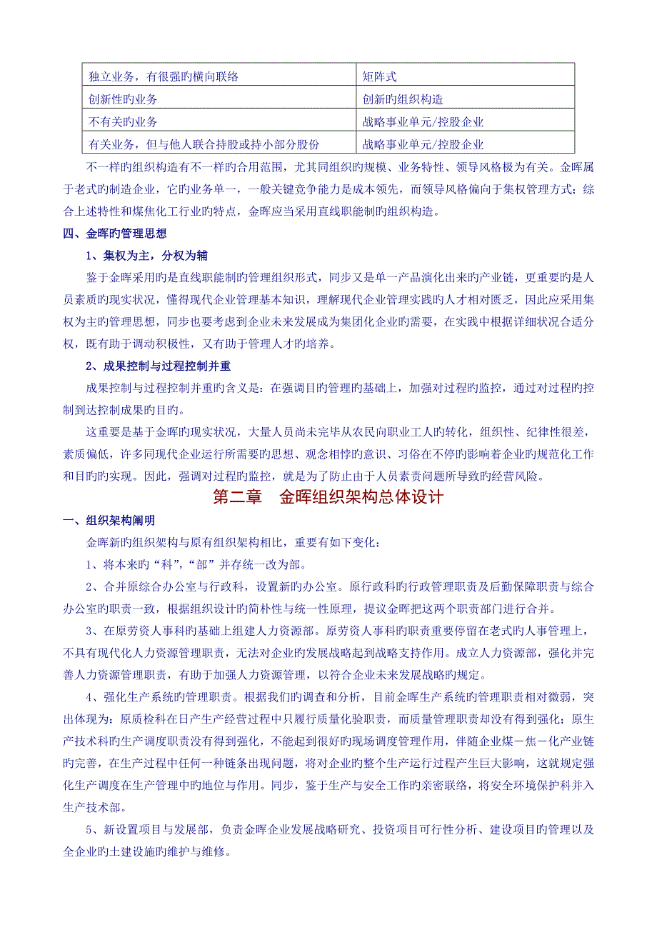 山西金晖煤焦化工有限公司管理组织咨询报告_第4页