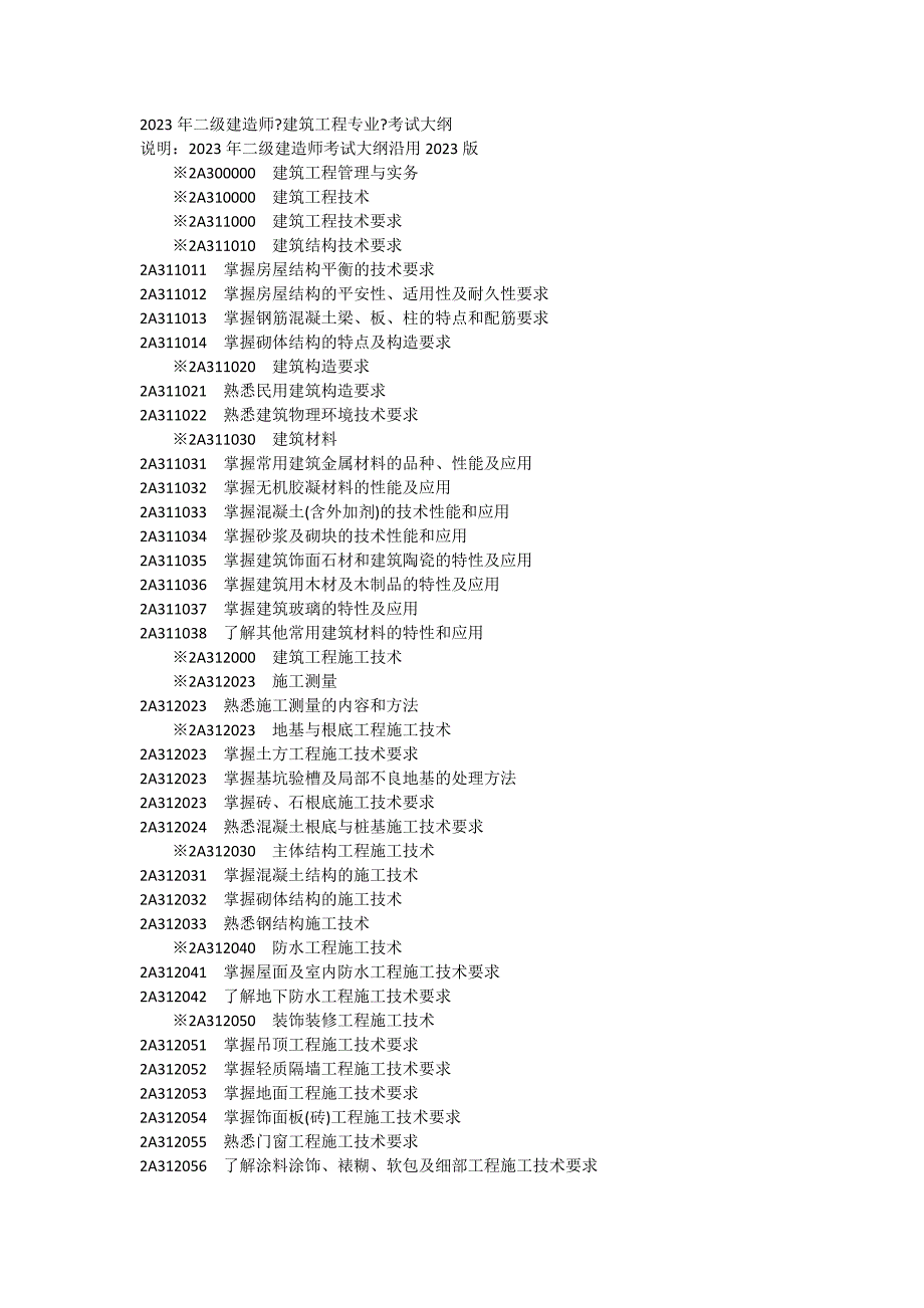 2023年二级建造师《建筑工程专业》考试大纲_第1页