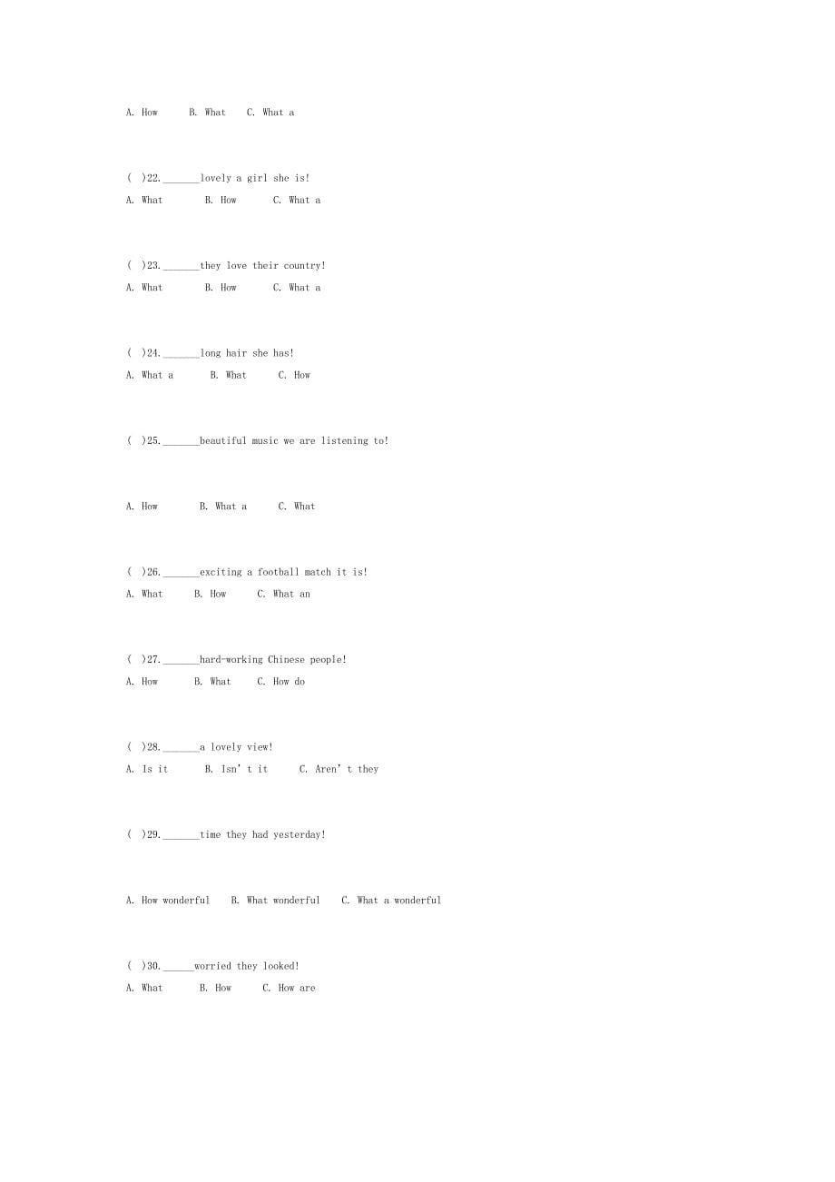 英语宾语从句及感叹句练习_第5页