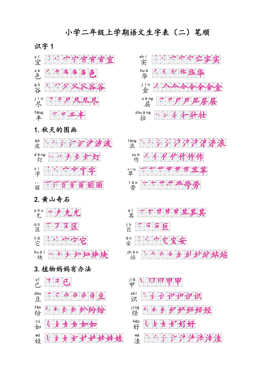 二年级语文上学期生字表笔顺_第1页
