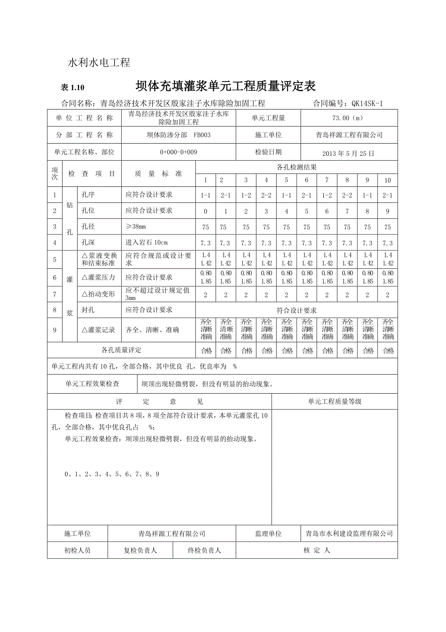 充填灌浆评定表_第1页