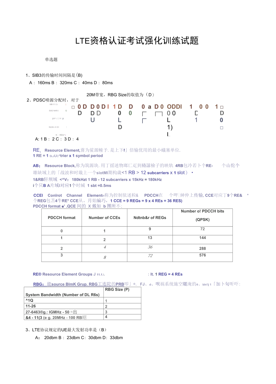 LTE资格认证强化训练试题_第1页