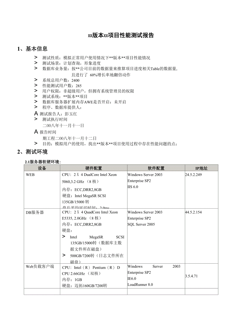 loadrunner项目性能测试分析报告_第1页