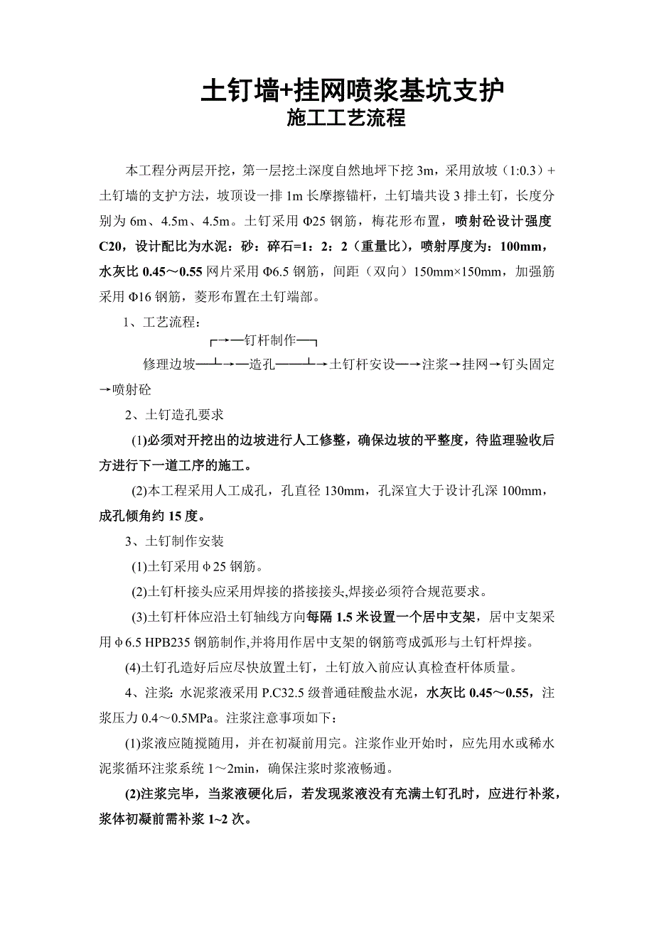 土钉墙+挂网喷浆基坑支护施工工艺流程_第1页