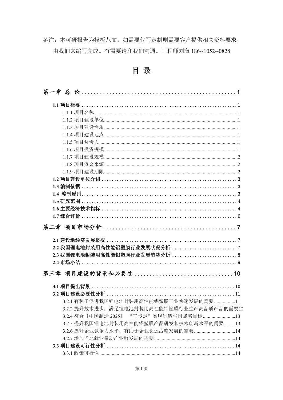 锂电池封装用高性能铝塑膜项目可行性研究报告模板-立项审批_第2页