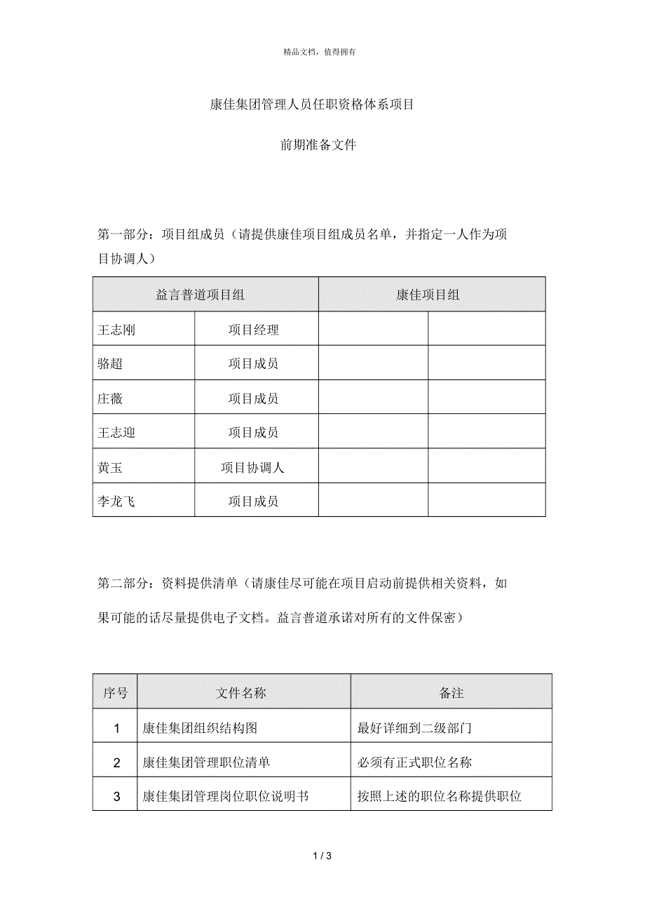 益言普道咨询康佳集团—康佳集团管理人员任职资格体系项目前期沟通文件_第1页