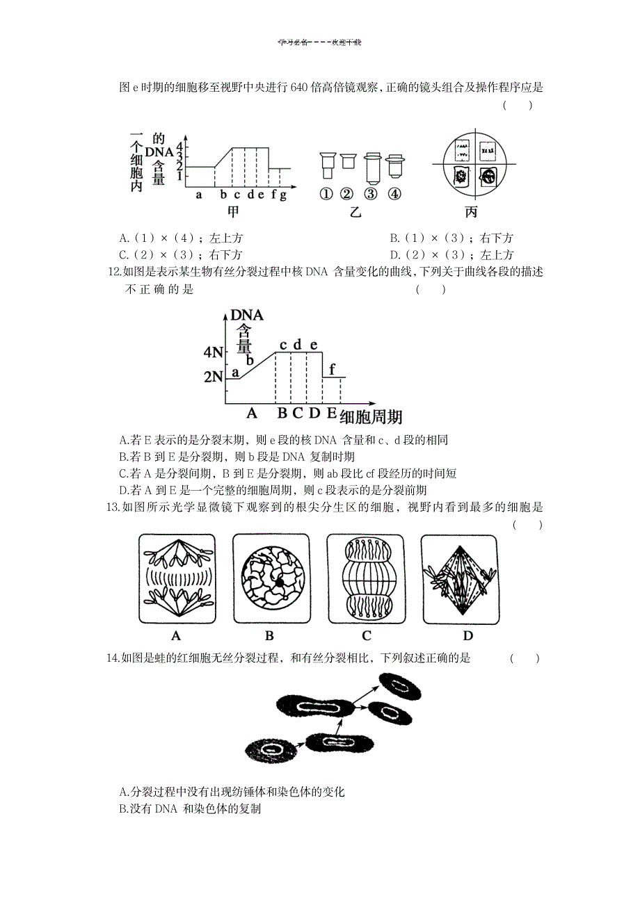 一轮复习知识专题专练有丝分裂(含答案和详细解析)_中学教育-中考_第3页