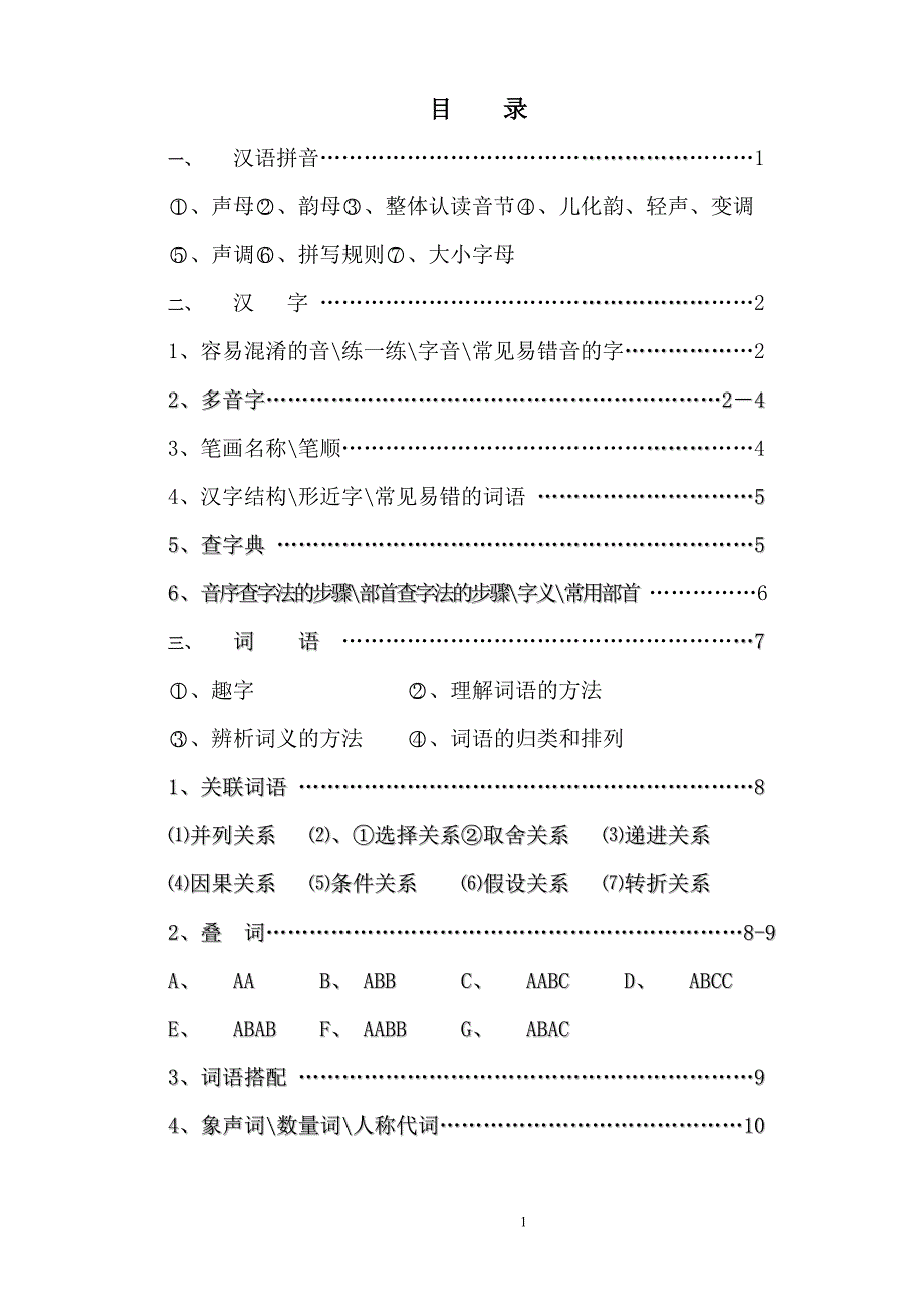 小学语文知识大全目录_第1页