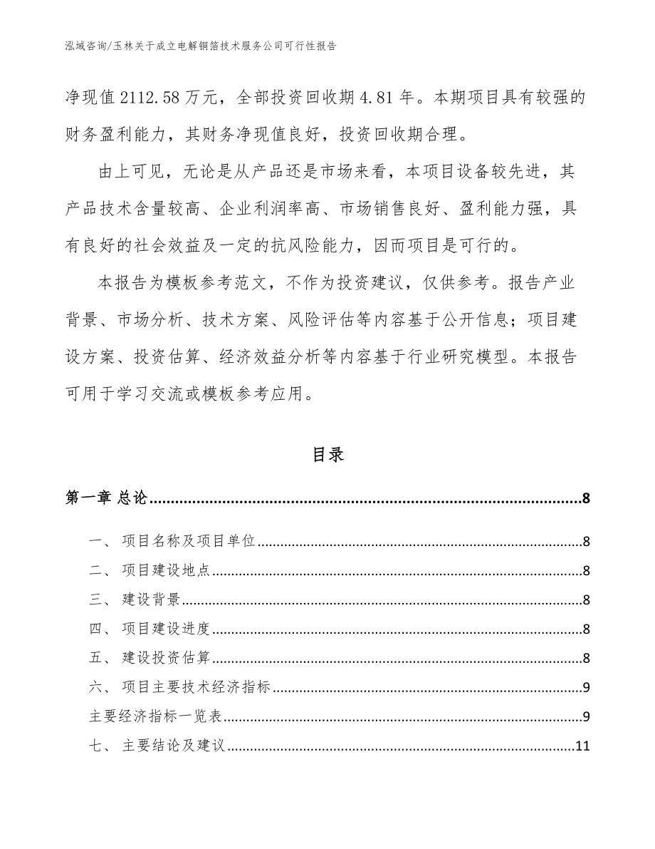 玉林关于成立电解铜箔技术服务公司可行性报告【参考模板】_第3页