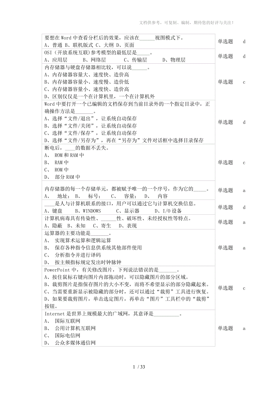 师姐发的-计算机选择300题_第1页