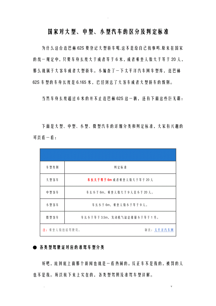 国家对大型、中型、小型汽车的区分及判定标准_第1页