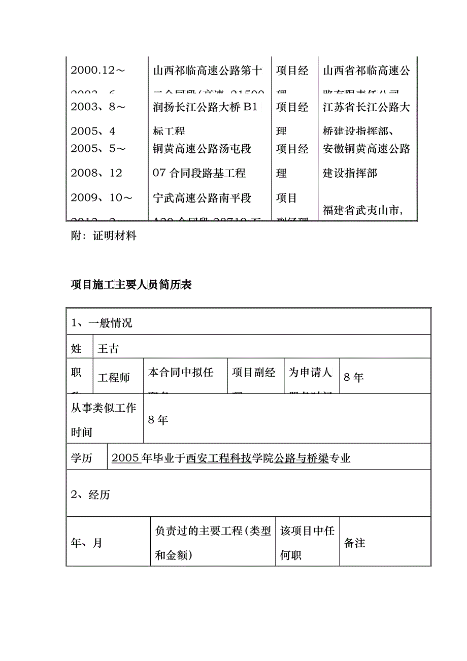 京台项目施工主要人员简历表_第4页