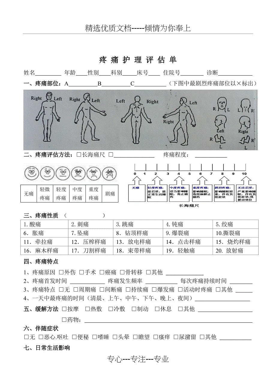 疼痛护理评估单、记录单_第1页