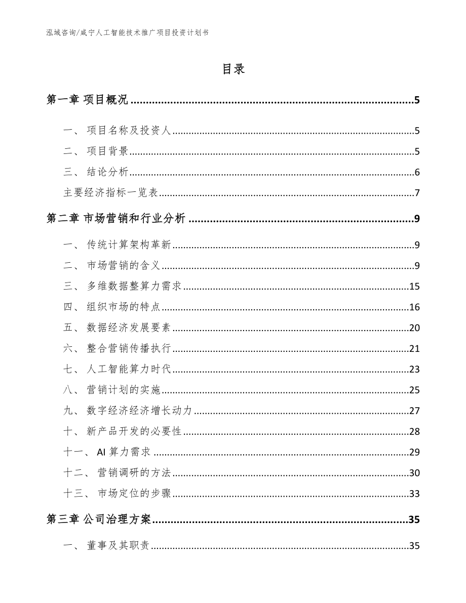 咸宁人工智能技术推广项目投资计划书_第1页