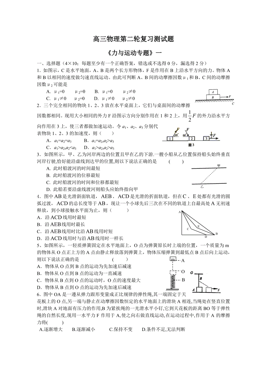 高三物理第二轮复习测试题《力与运动专题》一、二_第1页