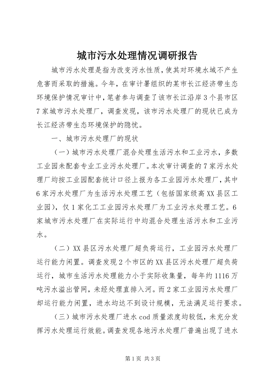 2023年城市污水处理情况调研报告.docx_第1页