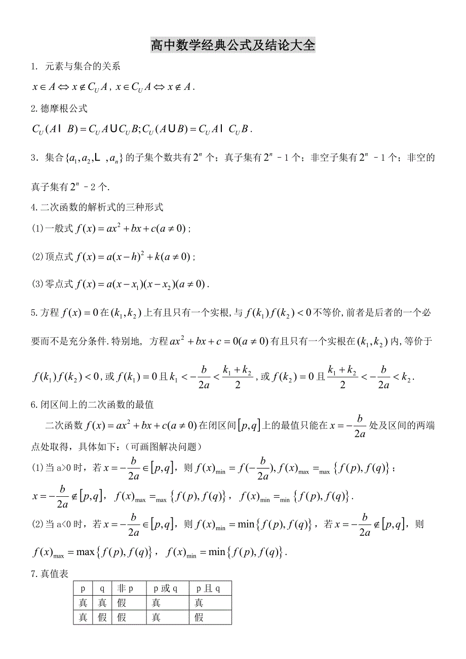 高中数学经典公式及结论大全_第1页