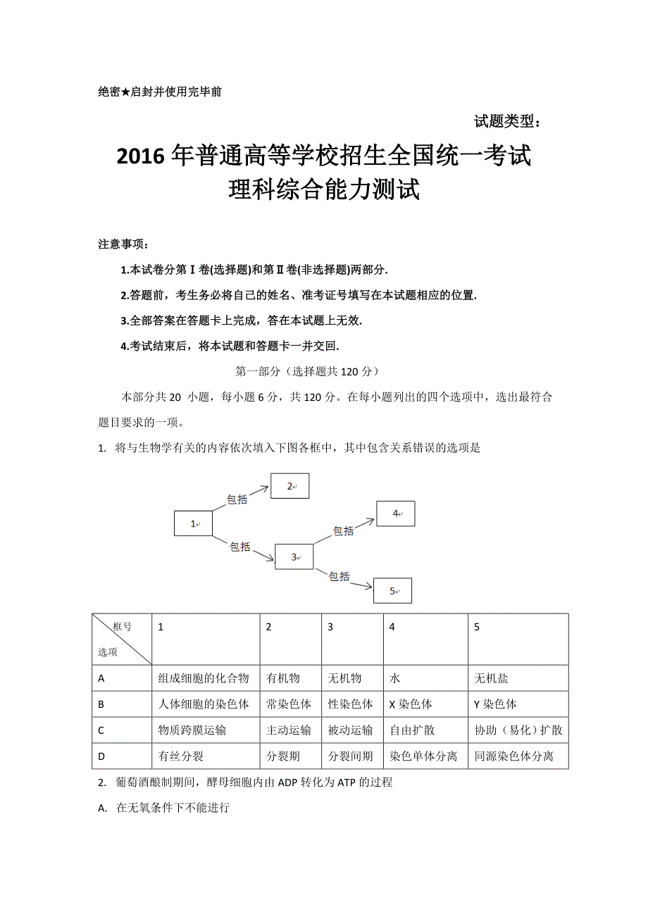 2016年全国高考理综试题及答案-北京卷.doc_第1页