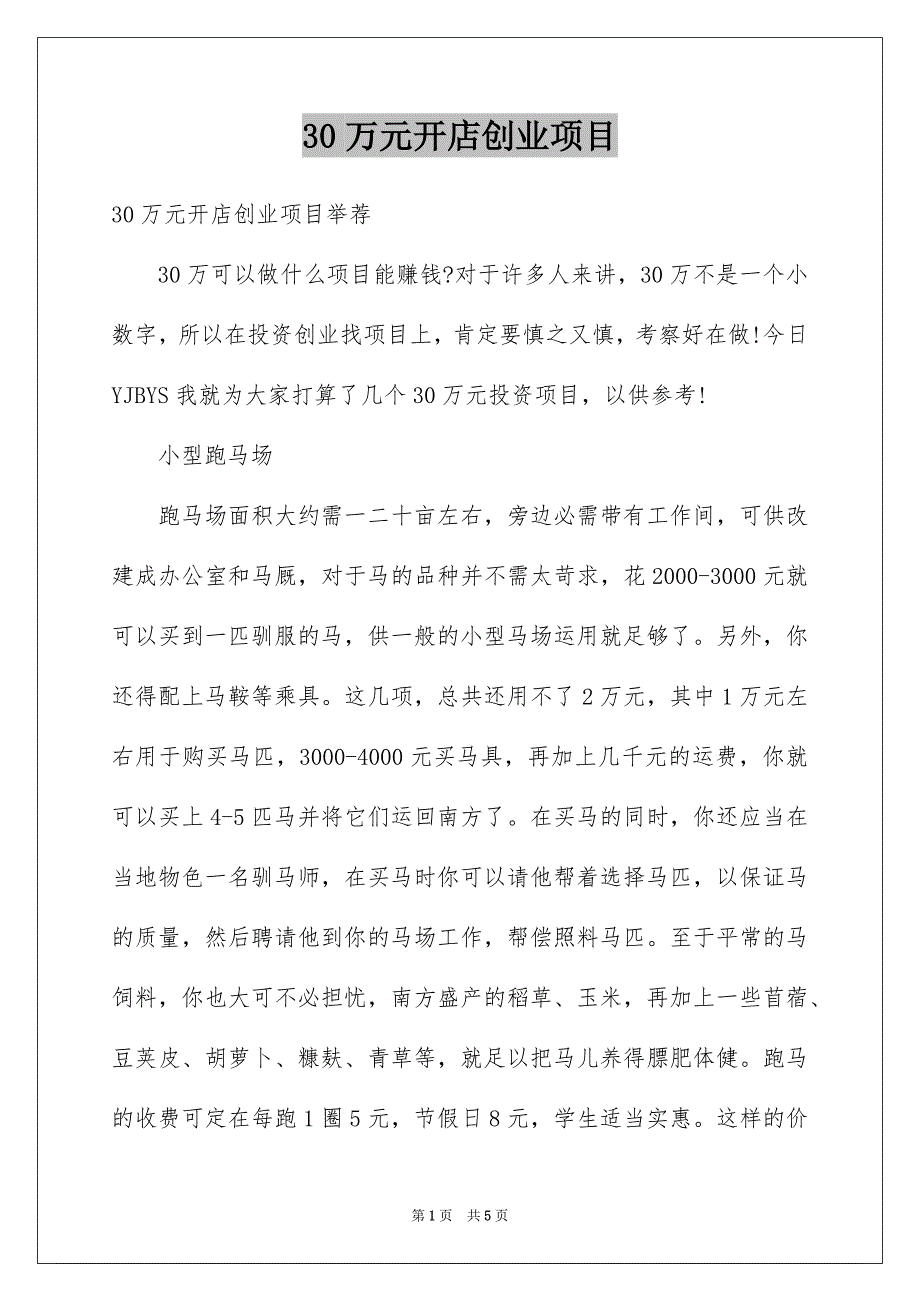 30万元开店创业项目_第1页