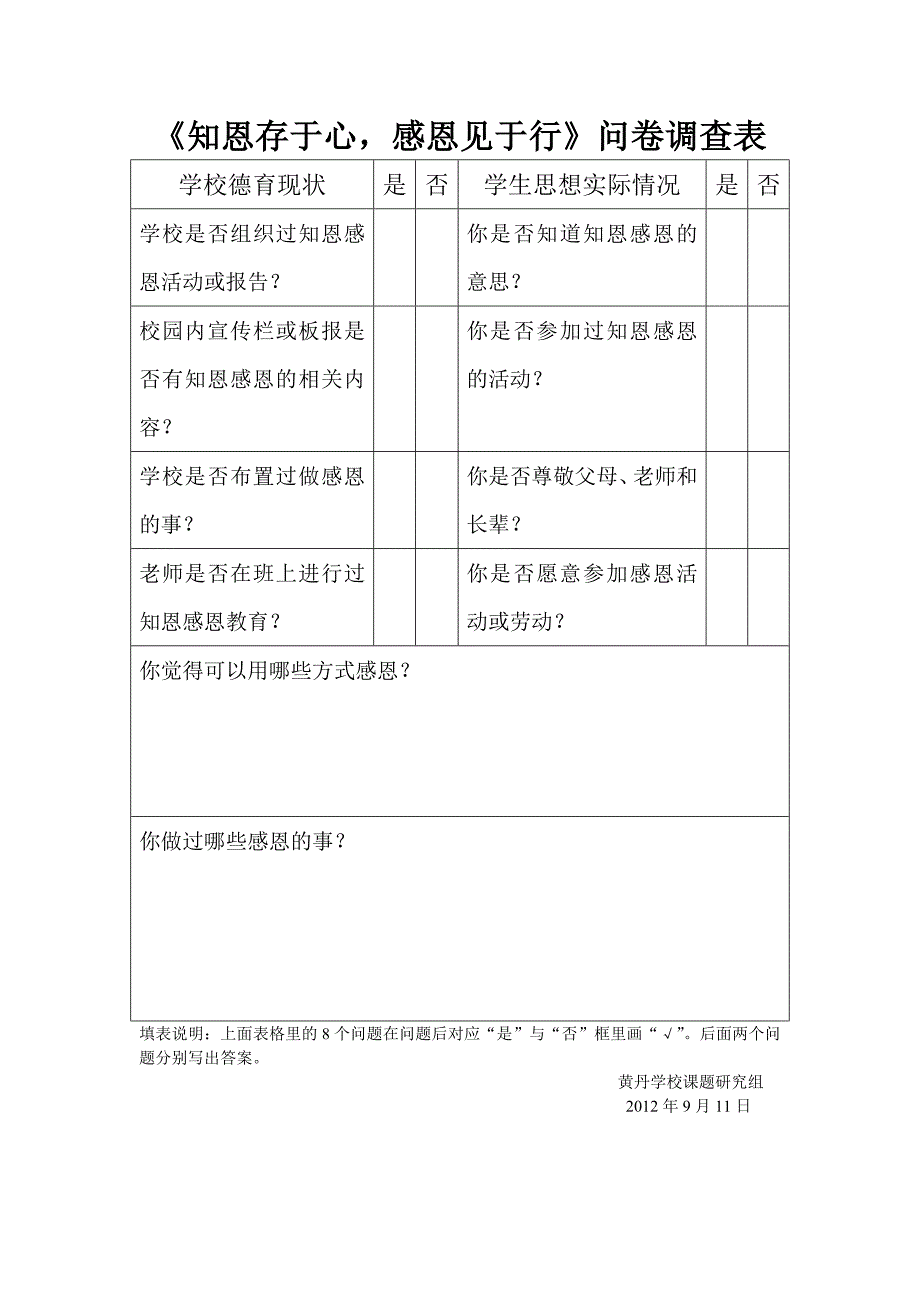 知恩存于心感恩见于行》问卷调查表_第1页