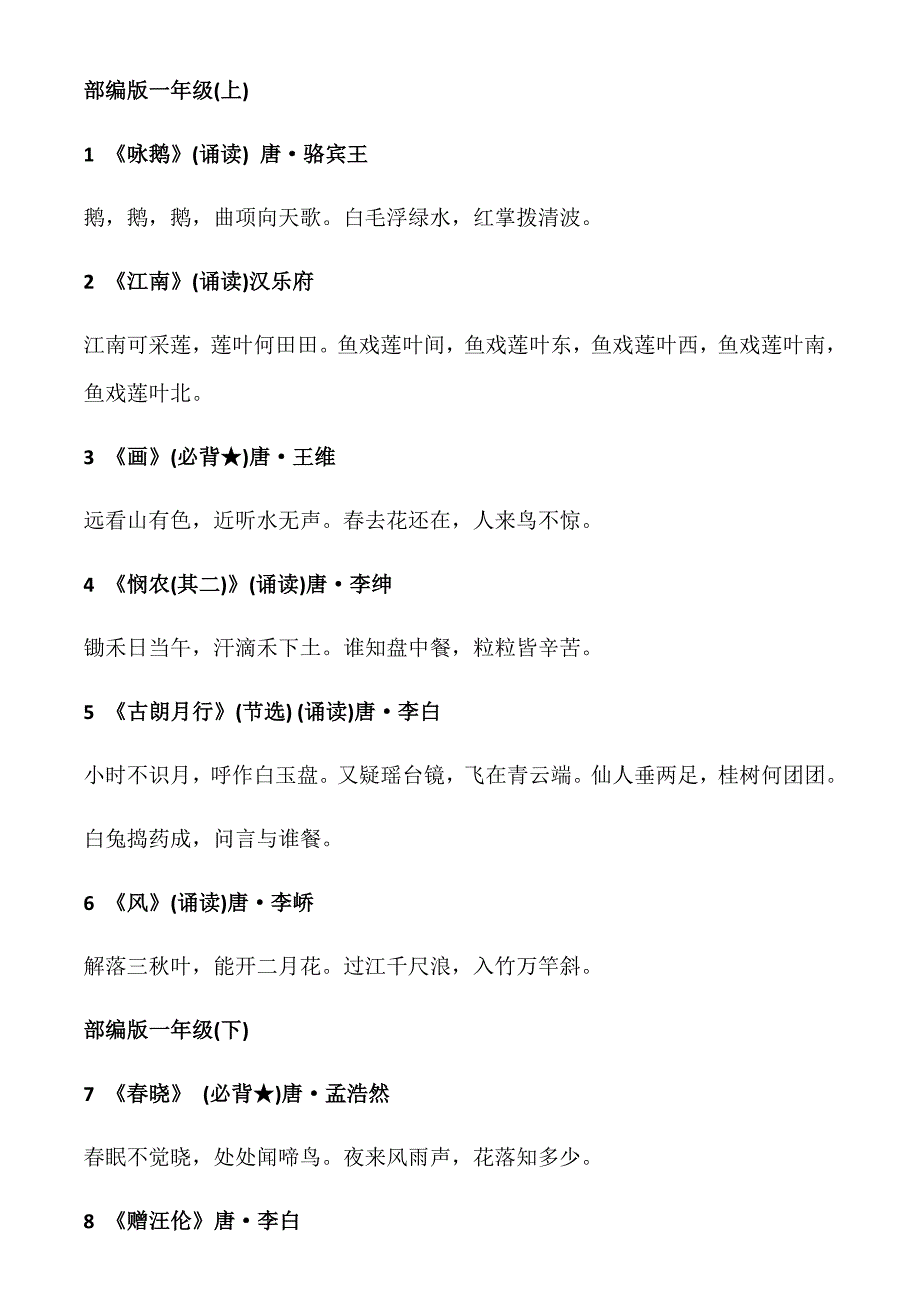 部编版小学一二年级必背古诗词_第1页