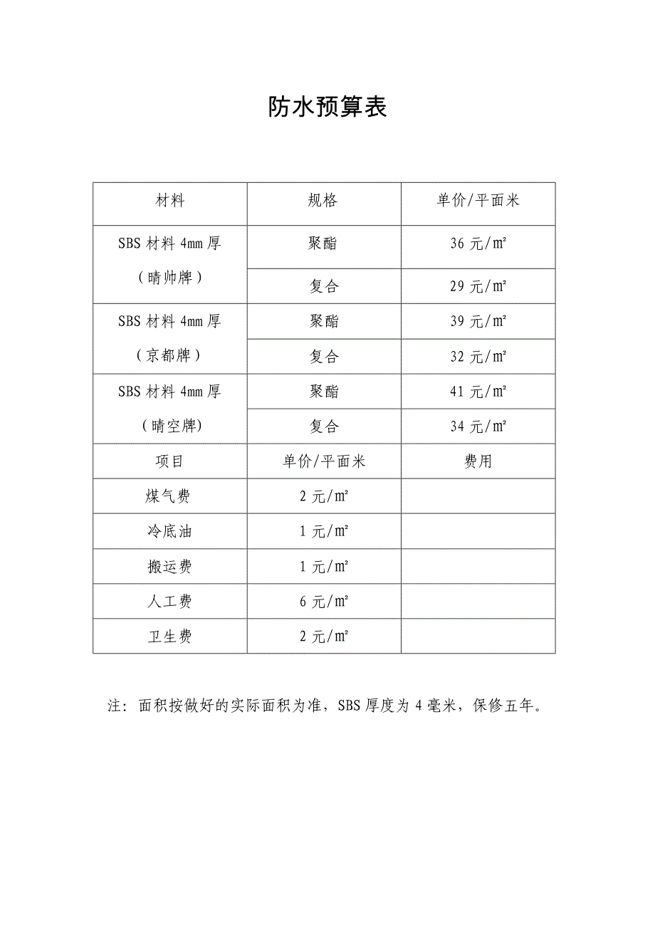 防水预算表实用文档_第2页