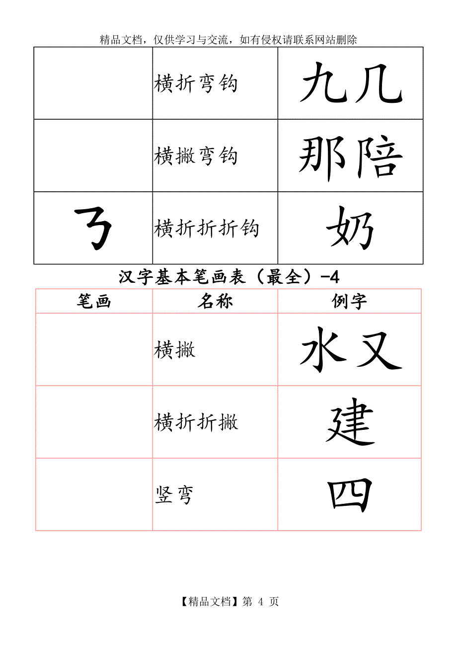 汉字基本笔画表格模板(最全)_第4页