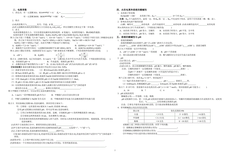 选修4_第三章《水溶液中的离子平衡复习》经典资料_第2页