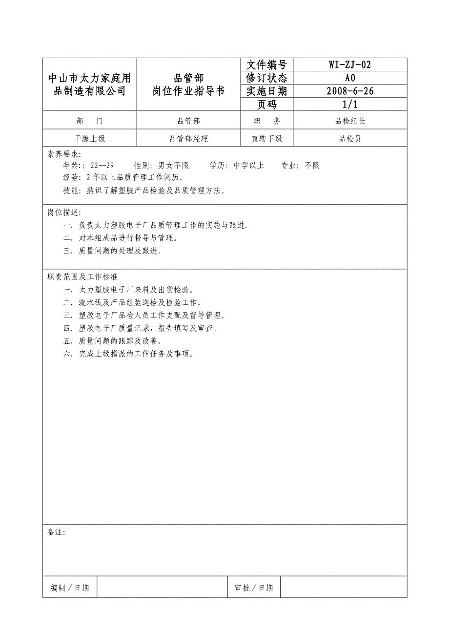 品管部岗位说明书_第3页