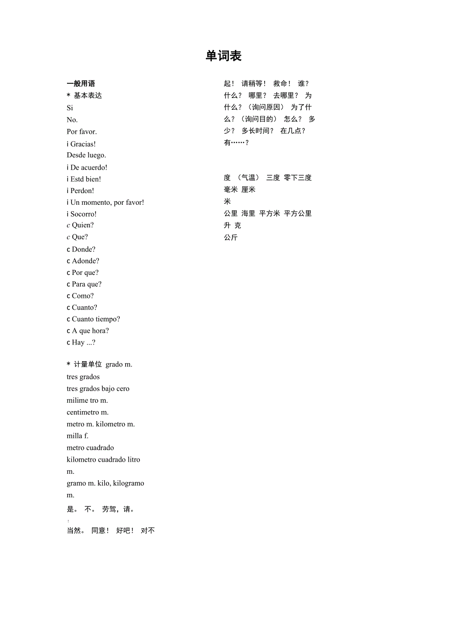 西班牙语常用词汇表_第1页