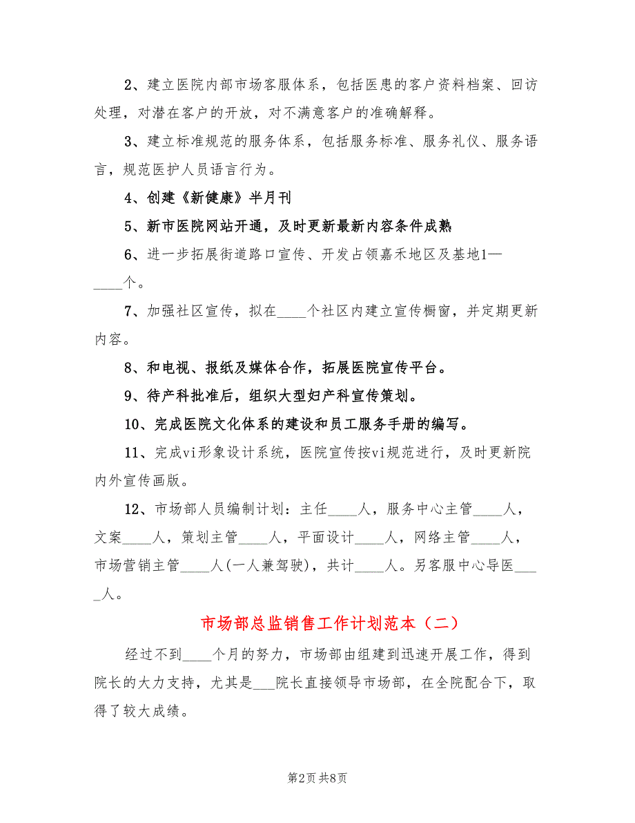 市场部总监销售工作计划范本(4篇)_第2页