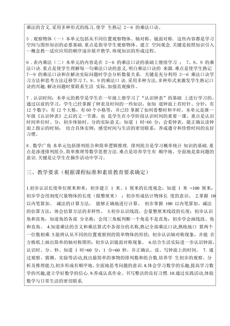 二年级上册（3、4）班数学学科教学计划_第3页