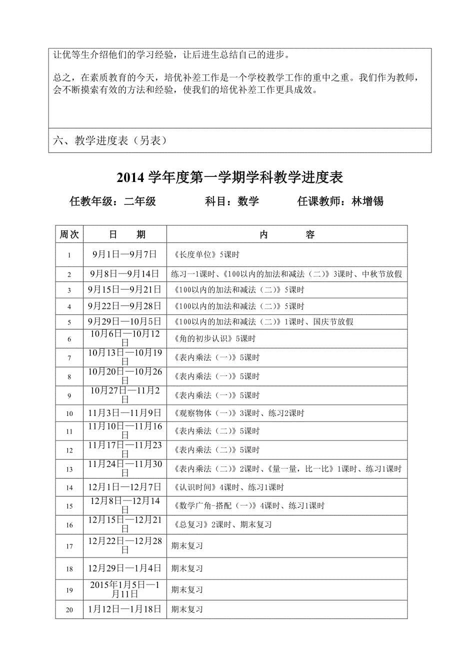 二年级上册（3、4）班数学学科教学计划_第5页