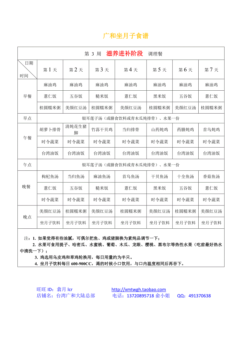 台湾广和月子餐食谱小S月子餐餐单及详细做法_第4页