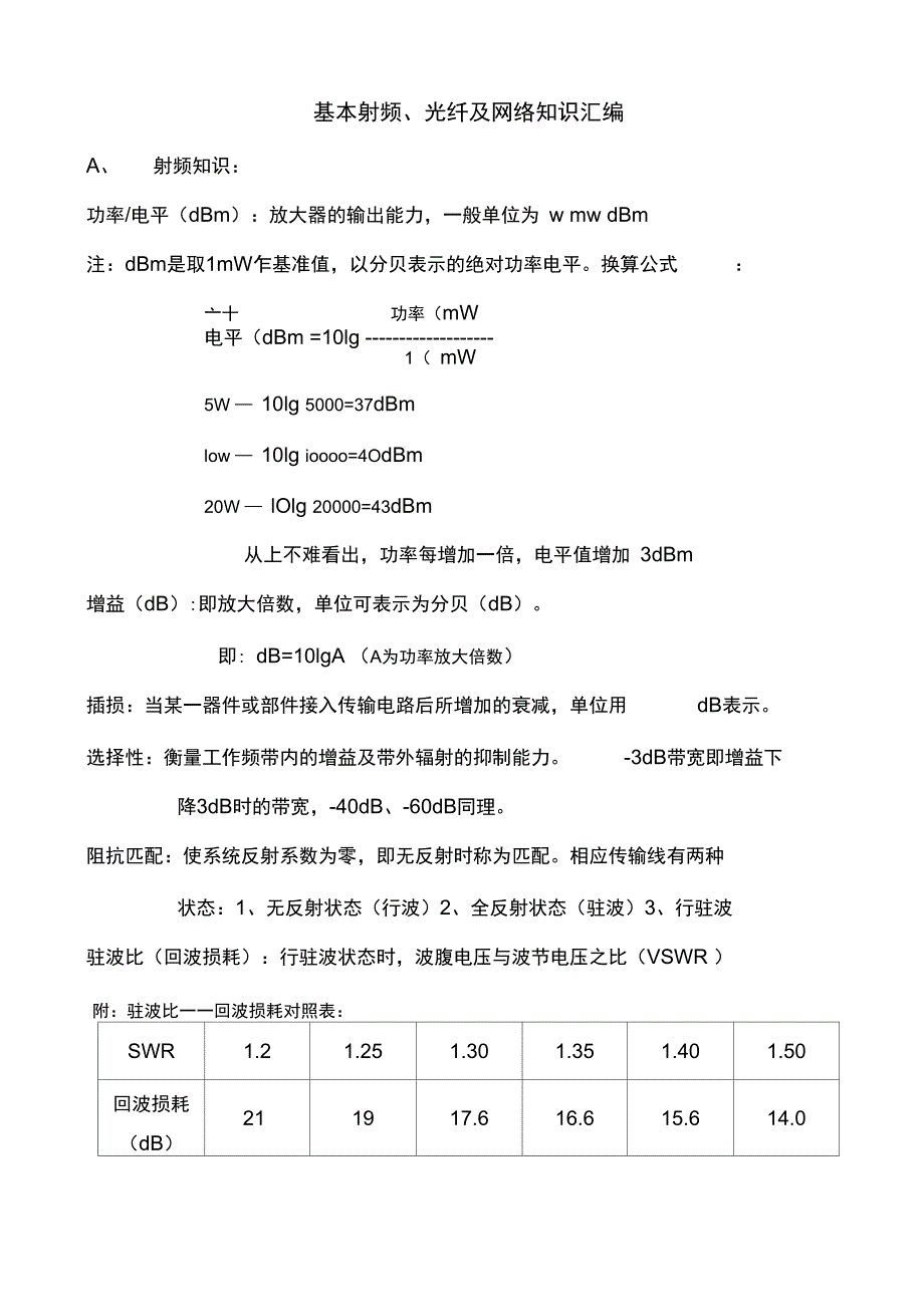 基本射频、光纤及网络知识汇编_第1页