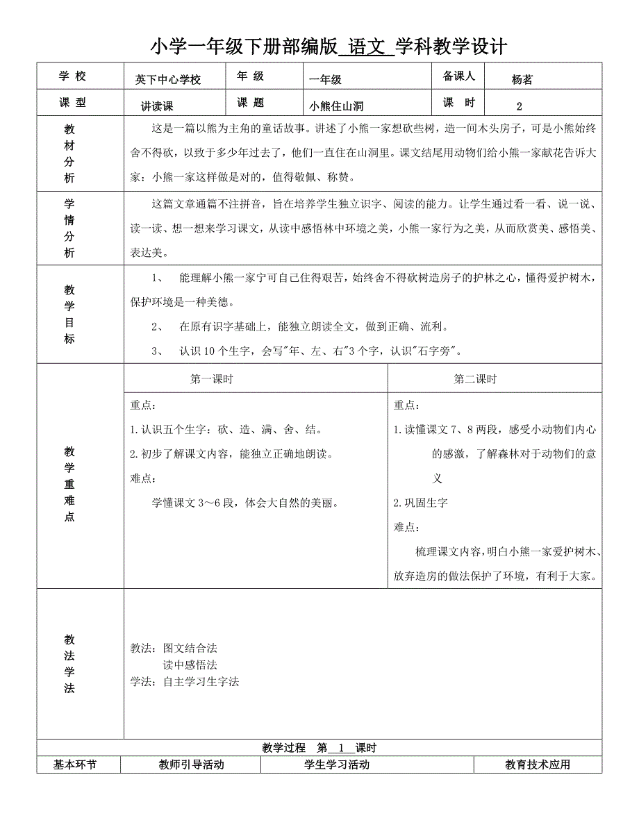 小学一年级下册部编版 语文 学科教学设计.doc_第1页